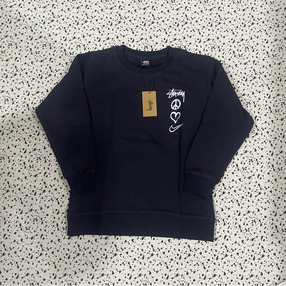Stussy Black Crewneck Sweatshirt with White Logos